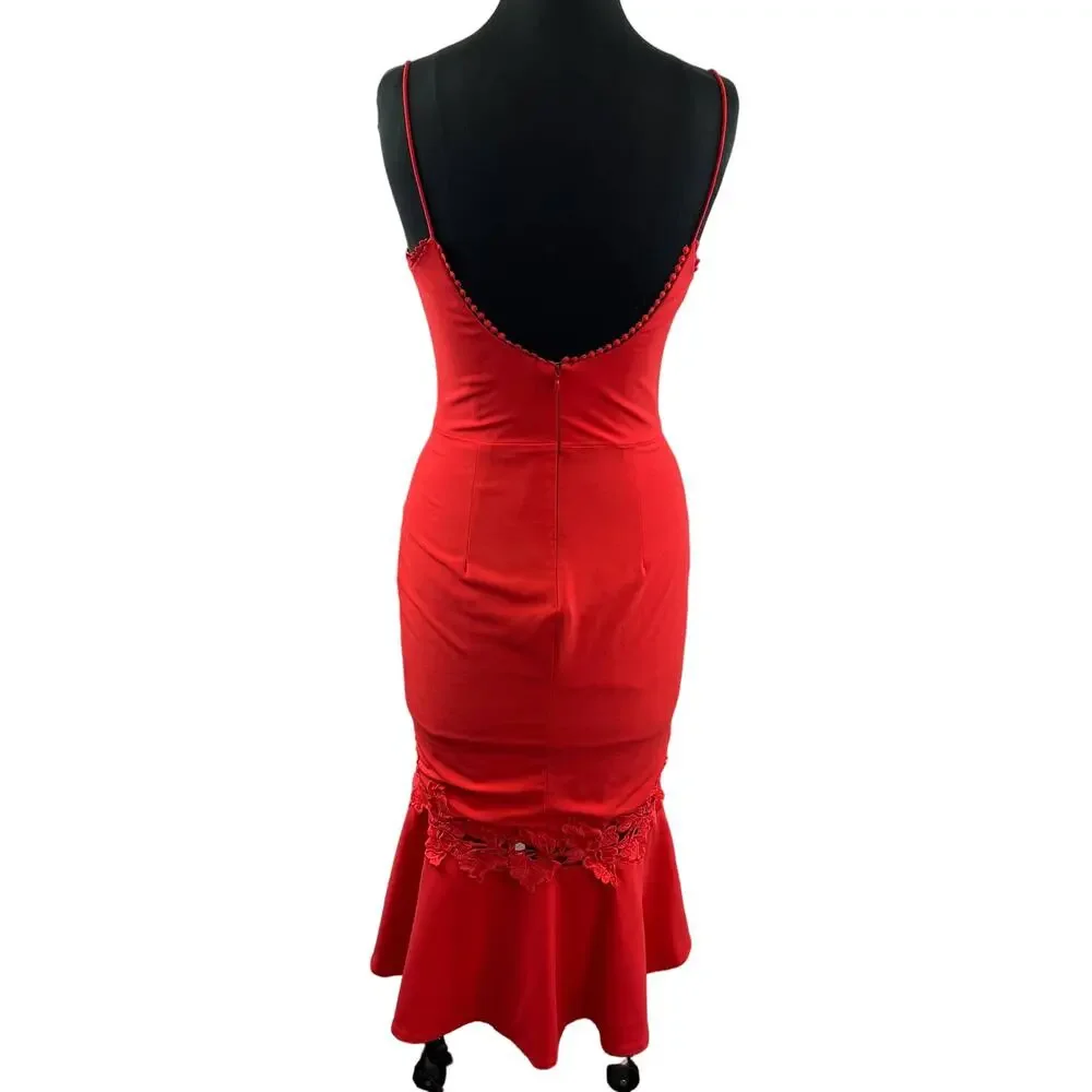 NICHOLAS Phoenix Red Orange Sleeveless V-Neckline Flounce Hem Dress Size 4 - Picture 7 of 10
